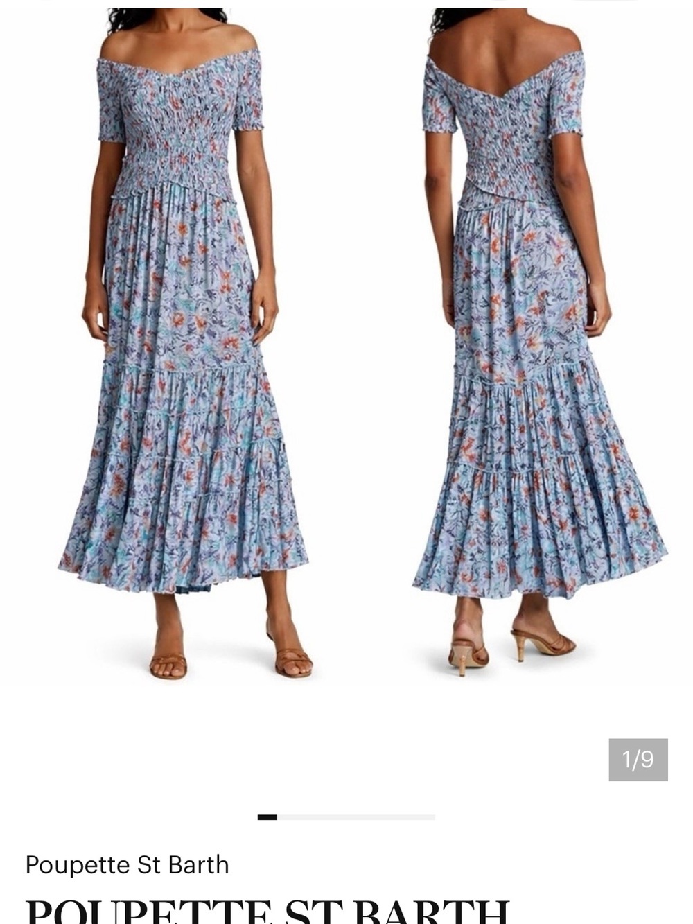 Poupette St Barth Blue Floral Soledad dress size M